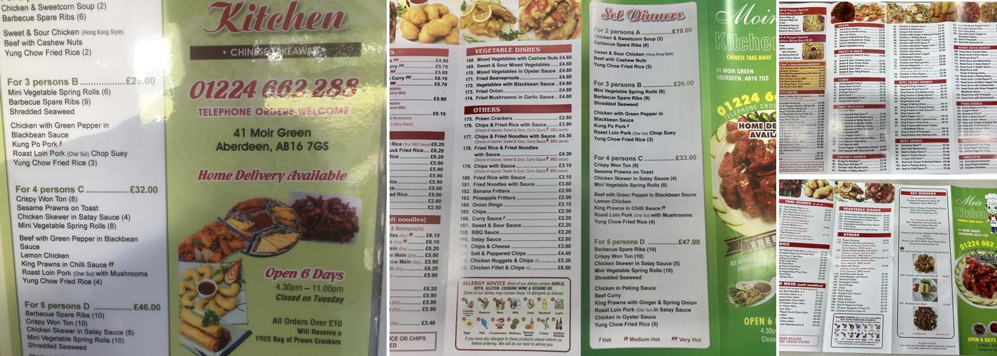 Moir Kitchen Chinese Takeaway Menu