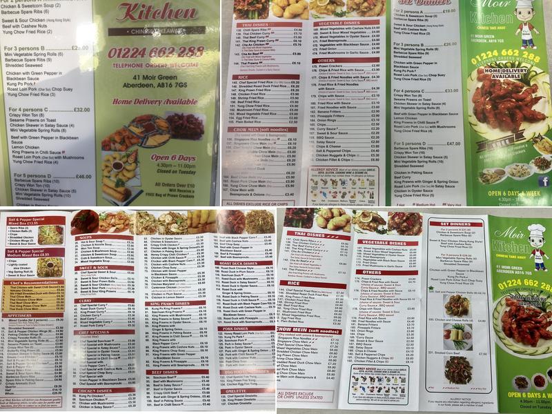 Moir Kitchen Chinese Takeaway Menu