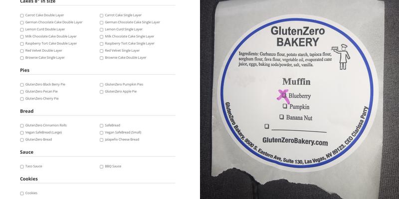 GlutenZero Bakery Menu