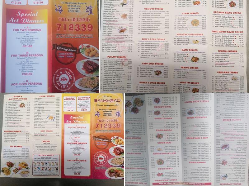 Bankhead Chinese takeaway Menu