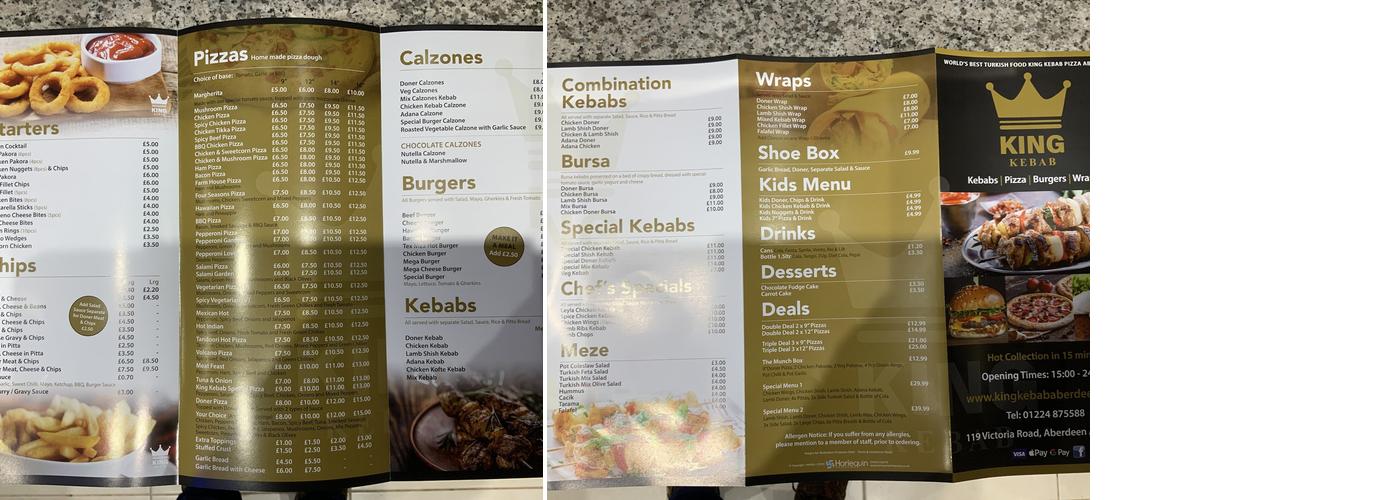 King Kebab Aberdeen Menu