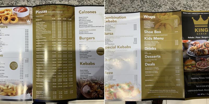 King Kebab Aberdeen Menu