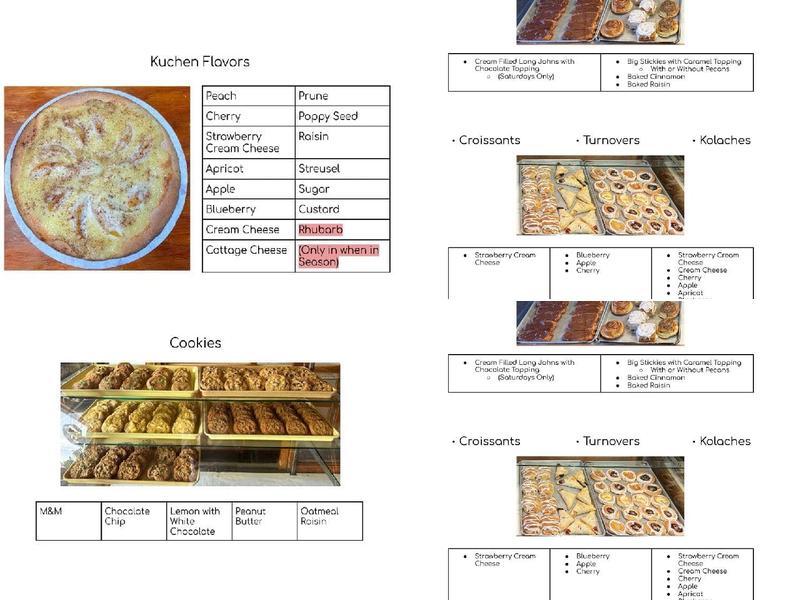 Tyndall Bakery Menu
