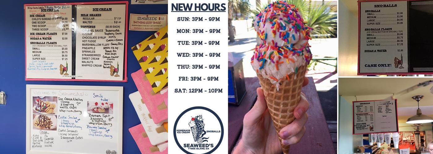 Seaweed's Sno-Balls and Ice Cream Menu