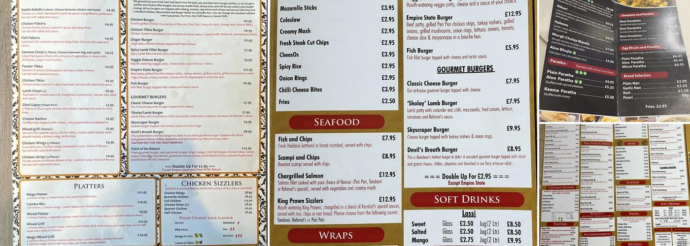 Rehmat's Restaurant Menu