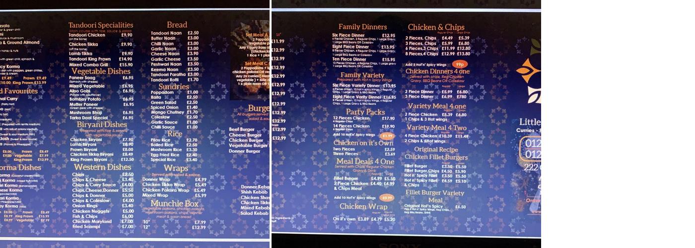 Blue spice Menu