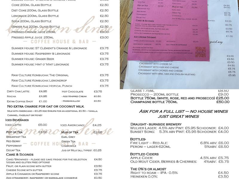 Common Sense Coffee House & Bar Menu