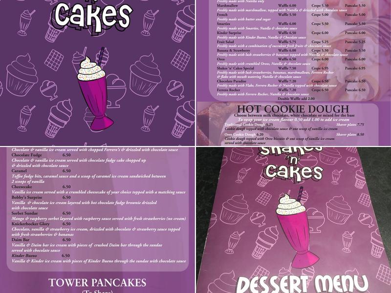 Shakes 'n' Cakes Great Northern Road Menu
