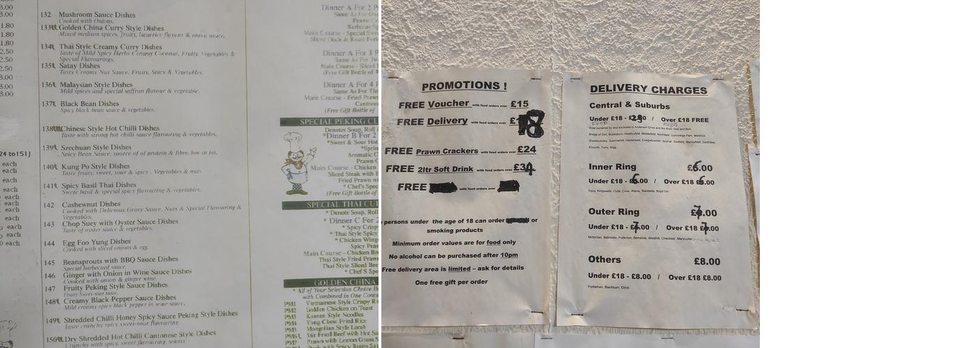 Golden China Food Takeaway Menu