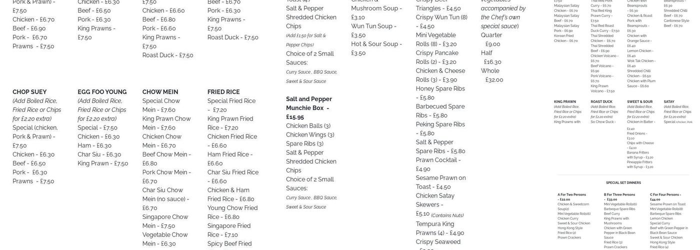 Northfield Chinese Menu
