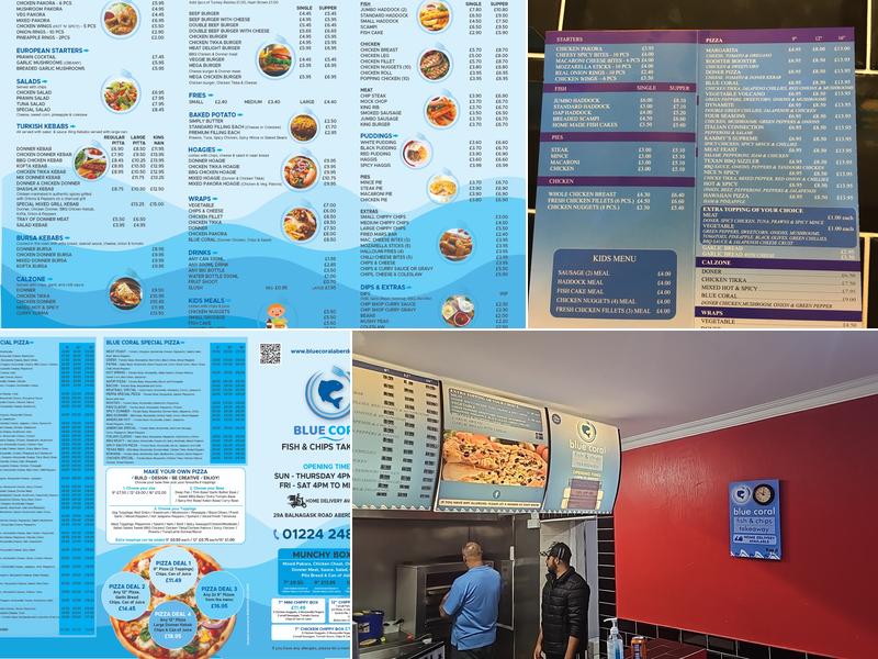 Blue Coral Fish and Chips. Menu