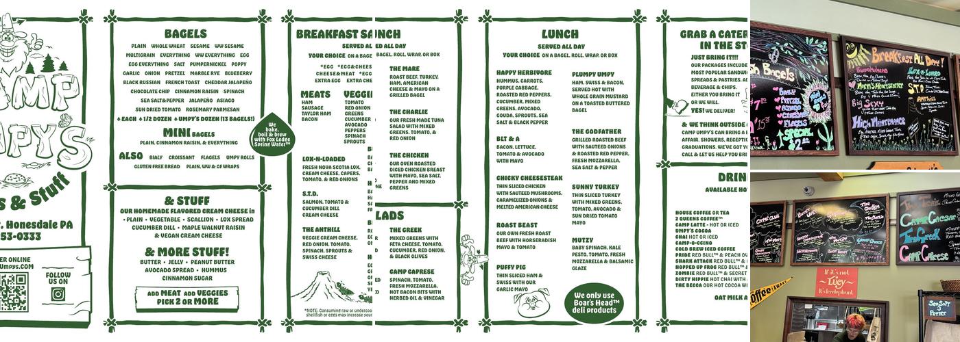Camp Umpy's Bagels & Stuff Menu