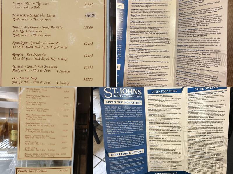 St John's Monastery & Bakery Menu
