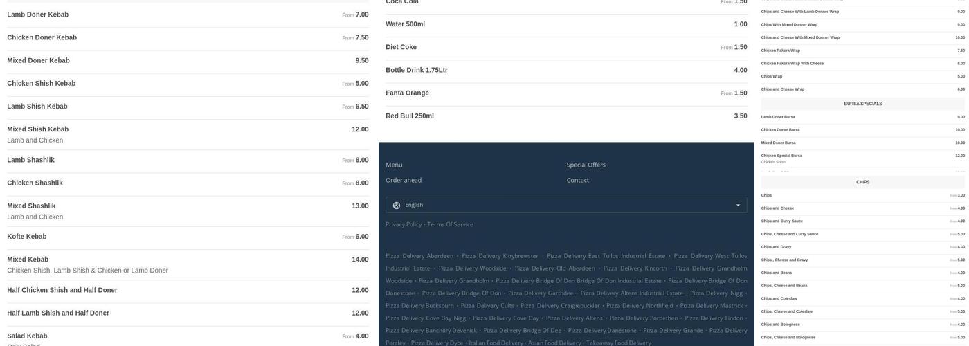 To Go Pizza & Kebab Aberdeen Menu