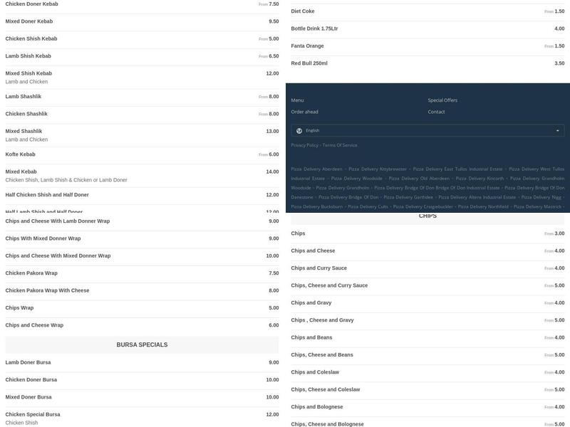 To Go Pizza & Kebab Aberdeen Menu