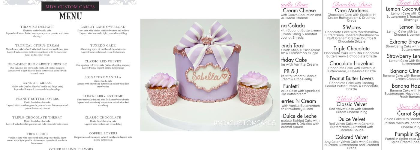 MDV Custom Cakes, llc Menu