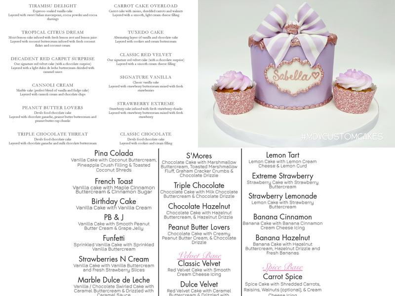 MDV Custom Cakes, llc Menu