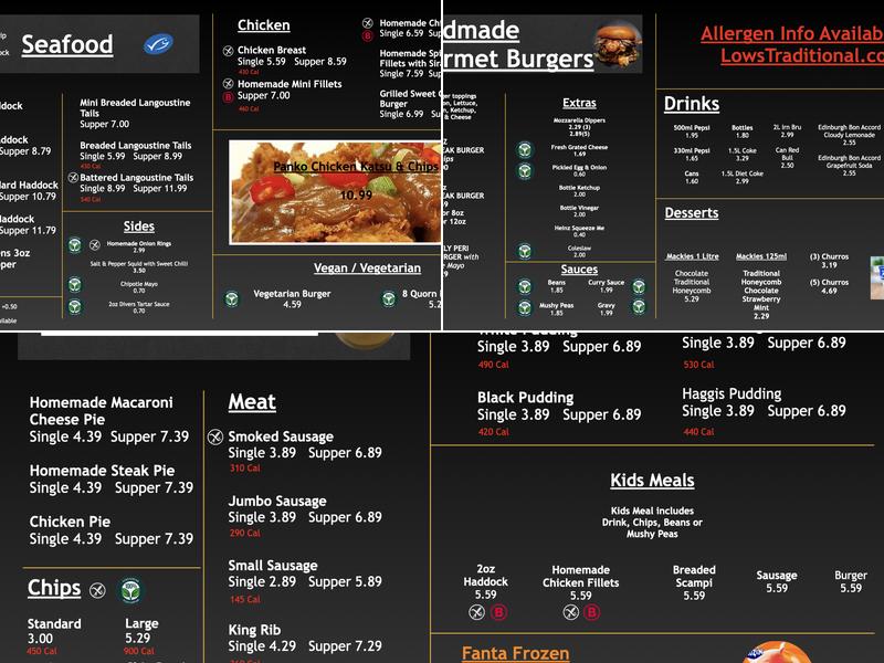 Lows Traditional Fish & Chips Menu