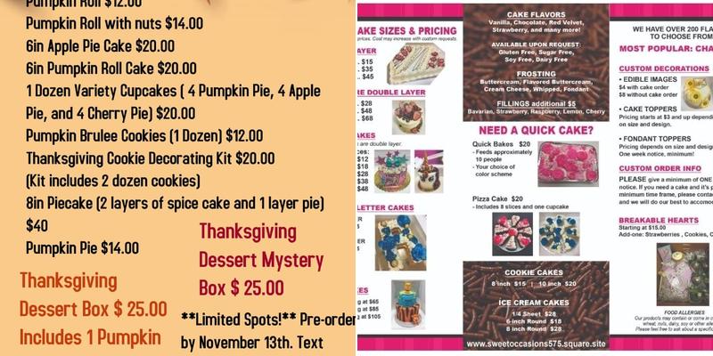 Sweet Occasions Menu