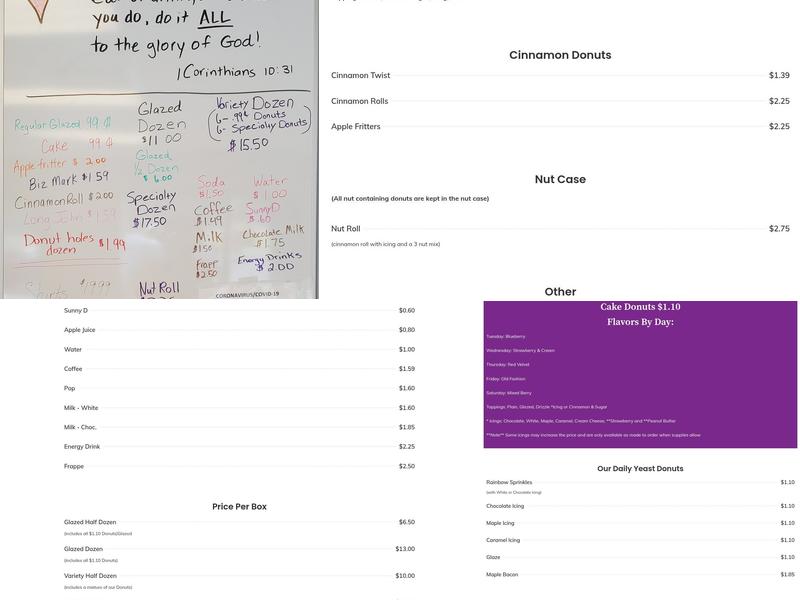 Heavenly Donuts Menu