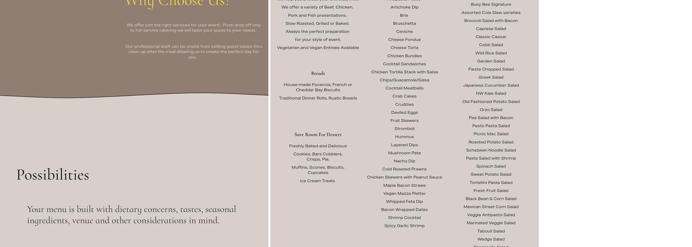 Busy Bee Catering LLC. Menu