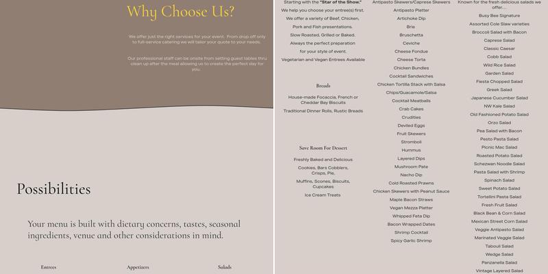 Busy Bee Catering LLC. Menu