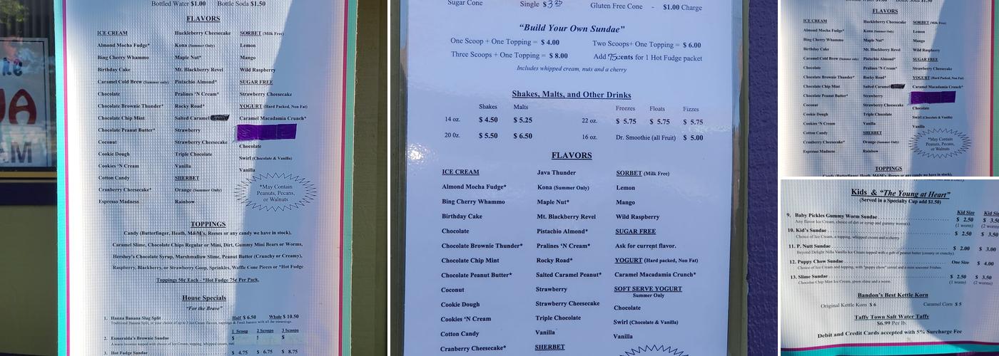 Slugs 'N Stones 'N Ice Cream Cones Menu