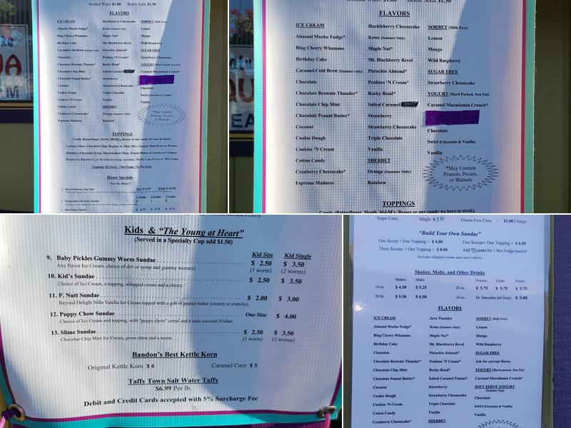 Slugs 'N Stones 'N Ice Cream Cones Menu