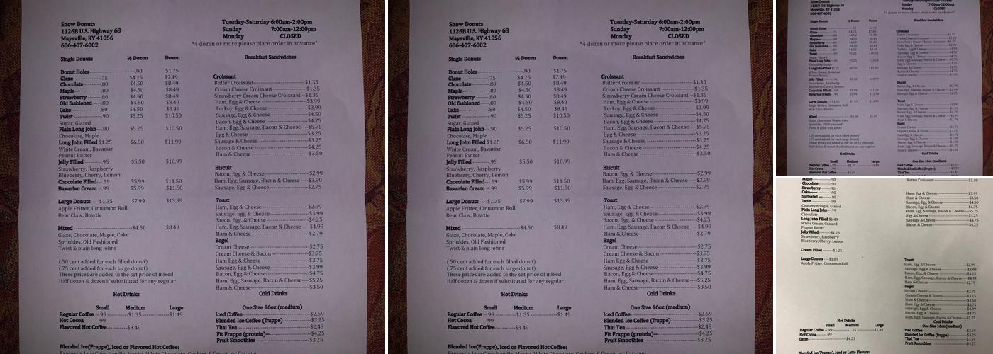 Snow Donuts Menu