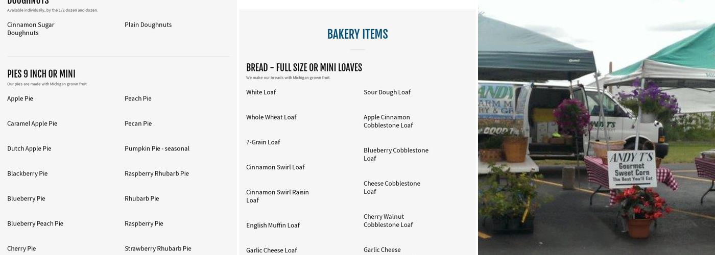 Andy T's Farm Market Menu
