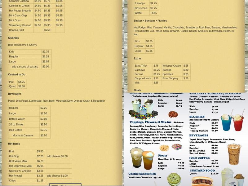 Settlers Mill Adventure Golf & Frozen Custard Menu