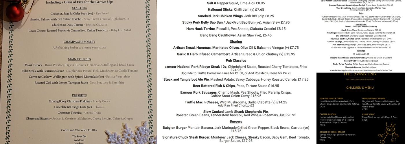 The Swan Inn Menu