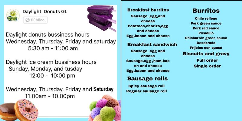 Daylight Donuts G.L Menu