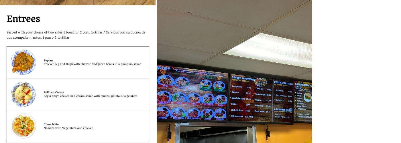 Guatemalteca Bakery and Restaurant Menu