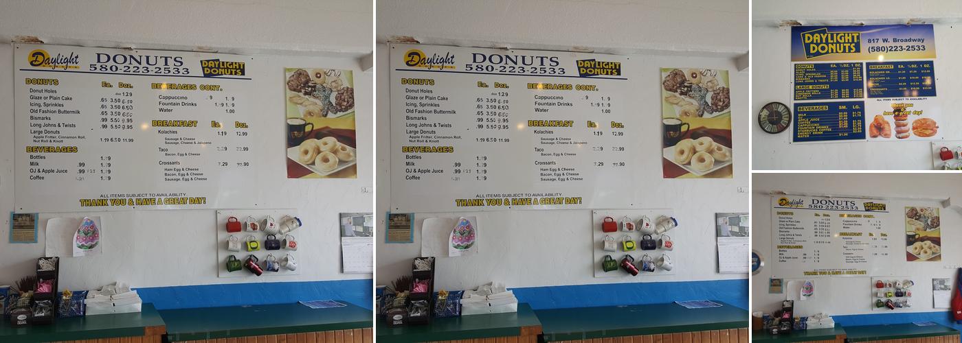 Daylight Donuts Menu