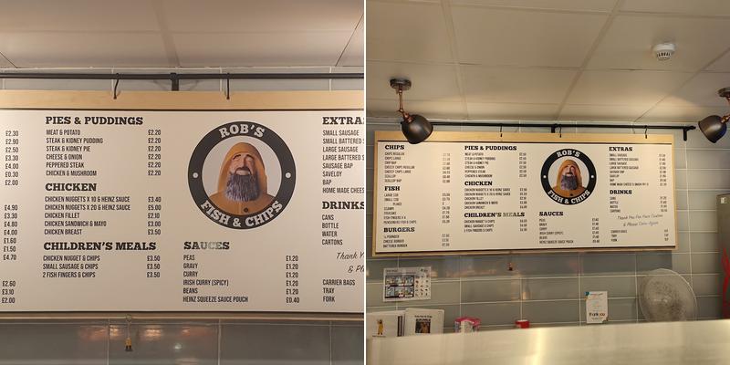 Rob's Fish & Chip Shop Menu