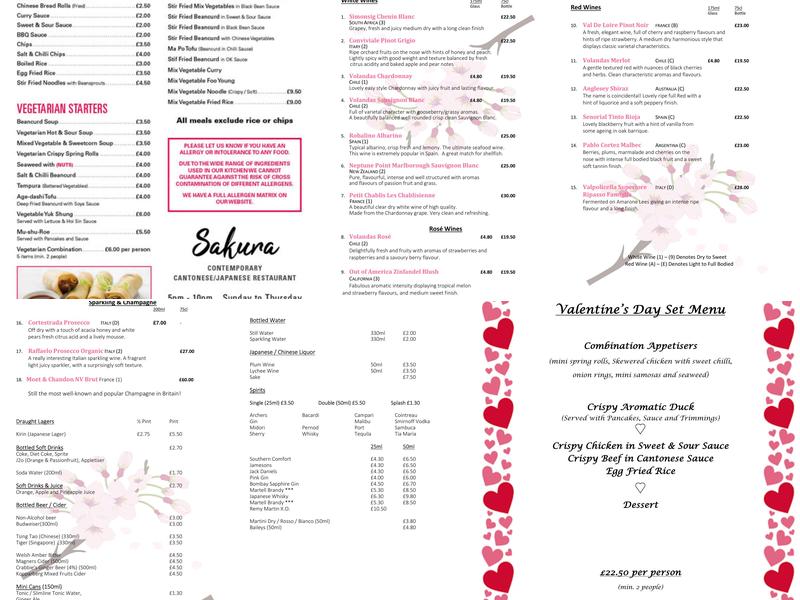 Sakura Cantonese Cuisine Menu