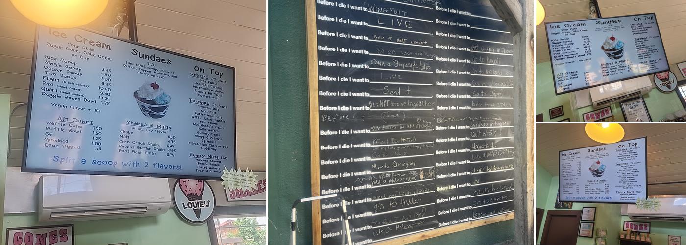 Louie's Ice Cream Shop Menu