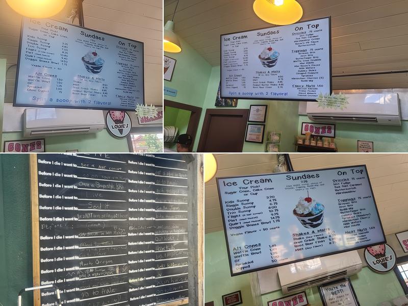 Louie's Ice Cream Shop Menu