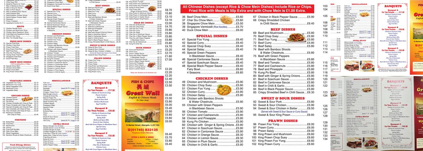 Great Wall Abergele Menu