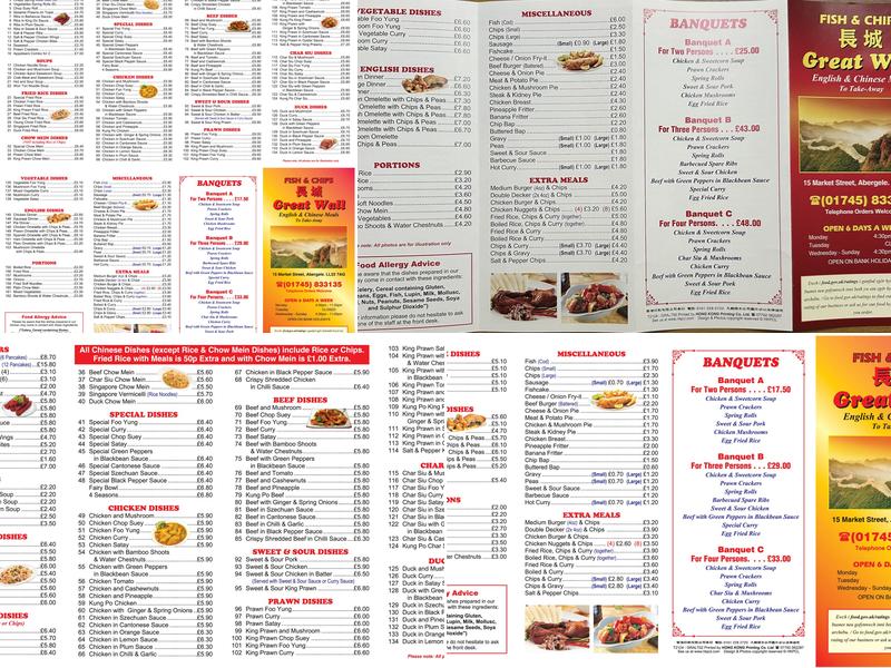 Great Wall Abergele Menu