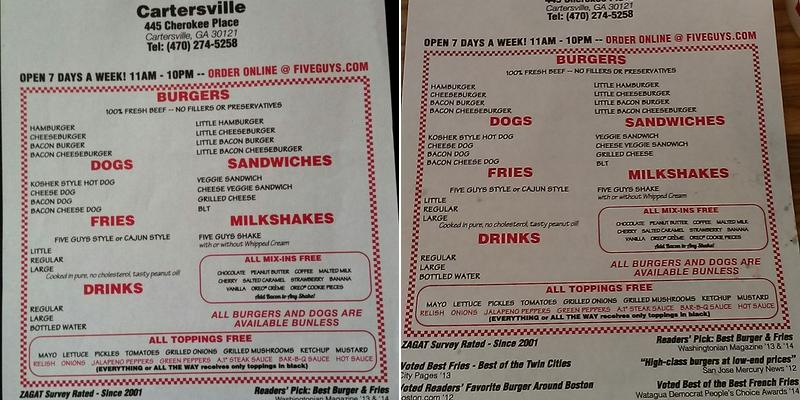 Five Guys Menu