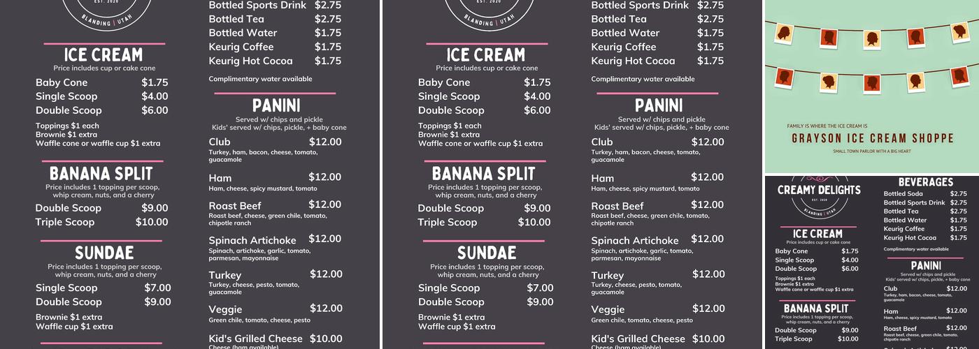 Creamy Delights Menu