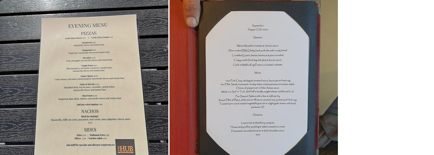 The Hub Abersoch Menu