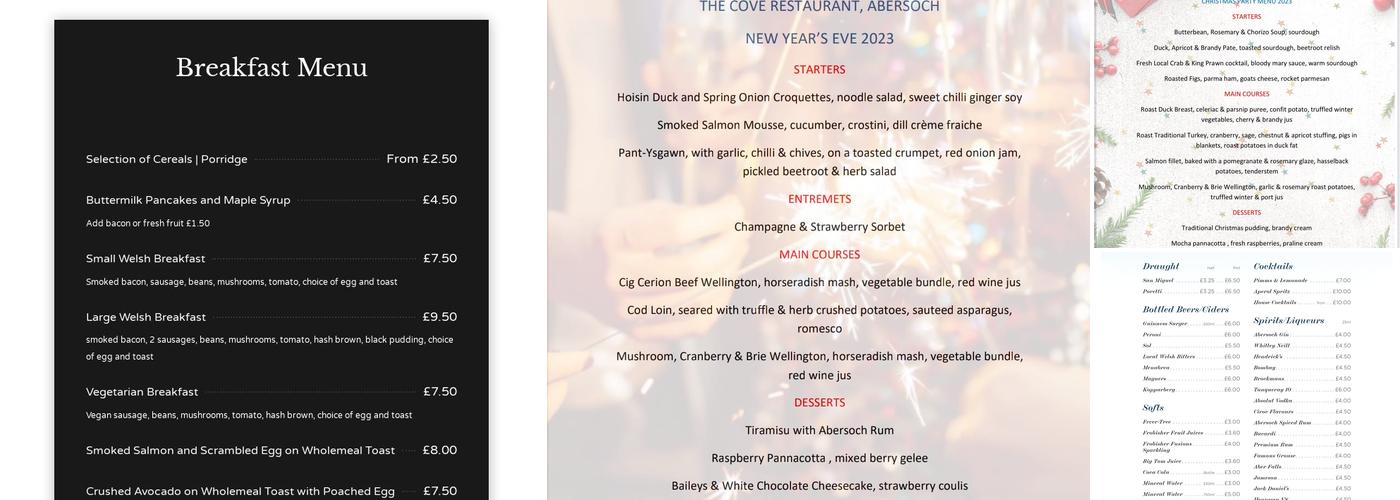 The Cove Abersoch Menu