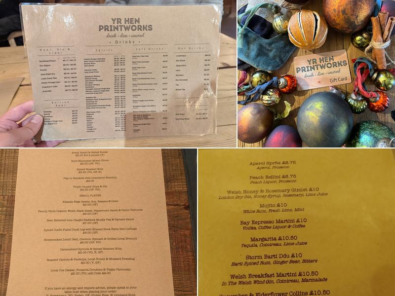 Yr Hen Printworks Menu