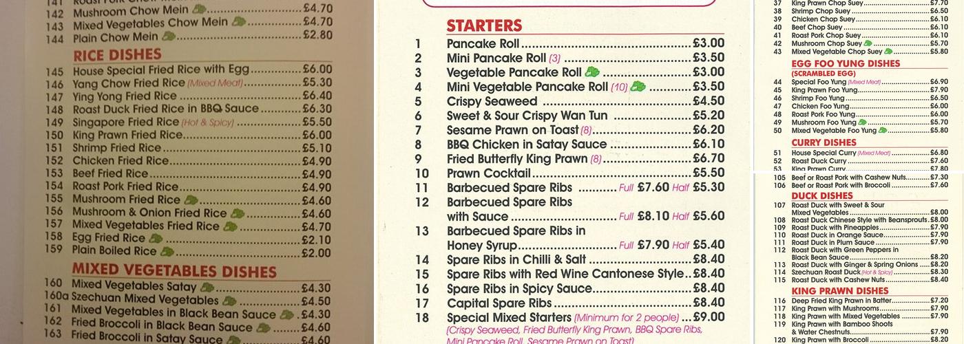 Seafront Palace Menu