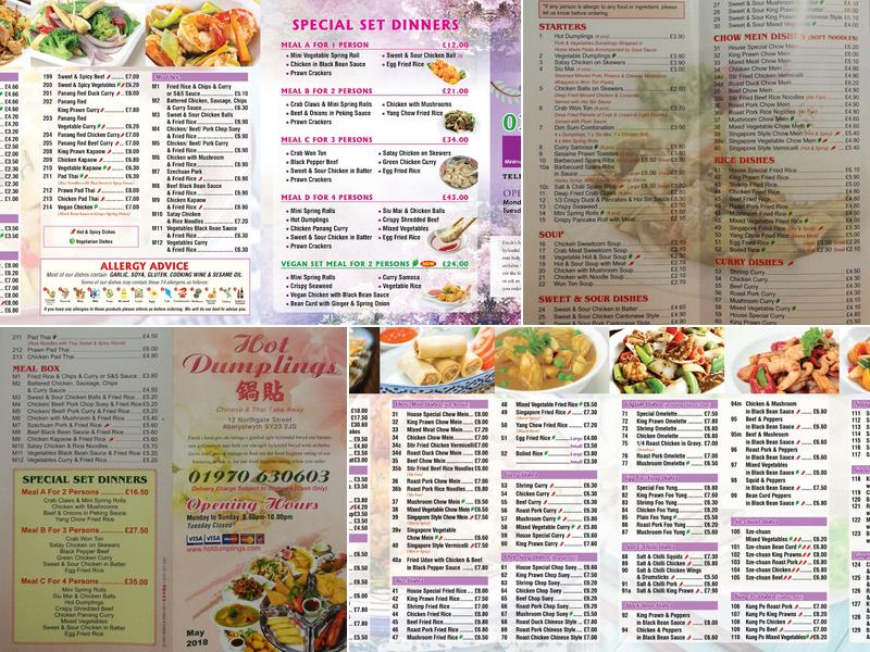 Hot Dumplings Menu
