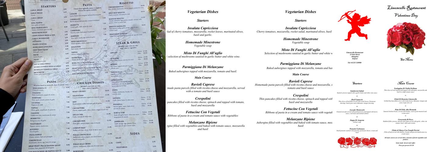 Limoncello Menu