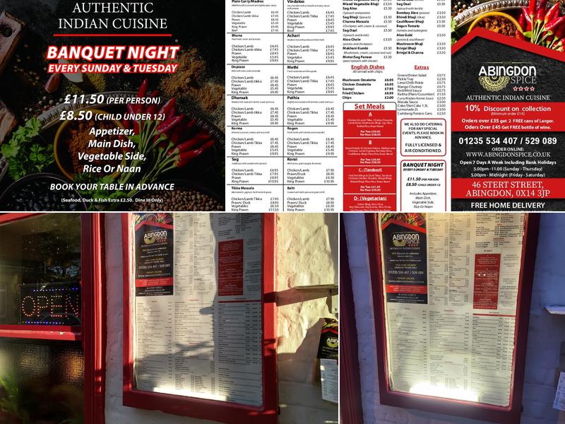 Abingdon Spice Menu